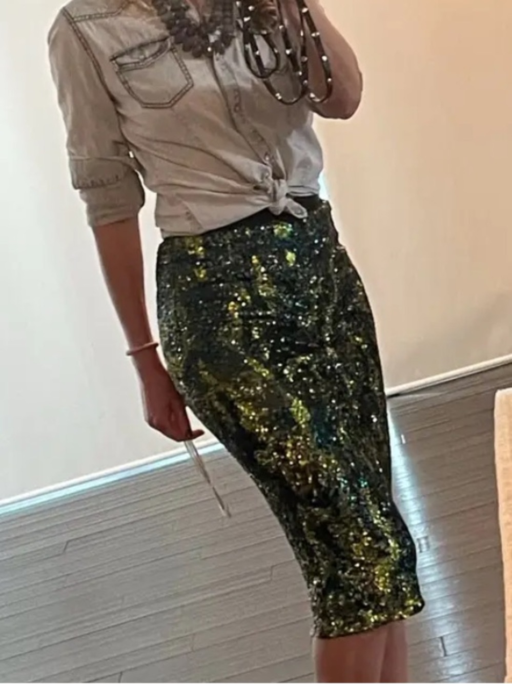Le Superbe LIZA dark green sequin skirt sz M DARK SEAWEED - Picture 6 of 8